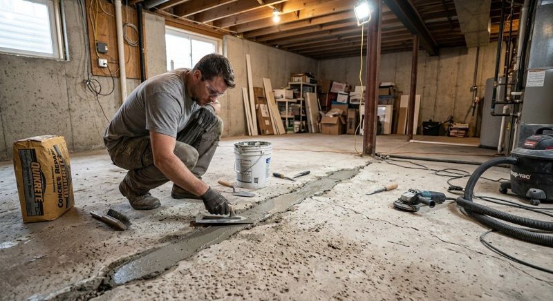 Cracked Basement Floor Repair in Ellington, CT